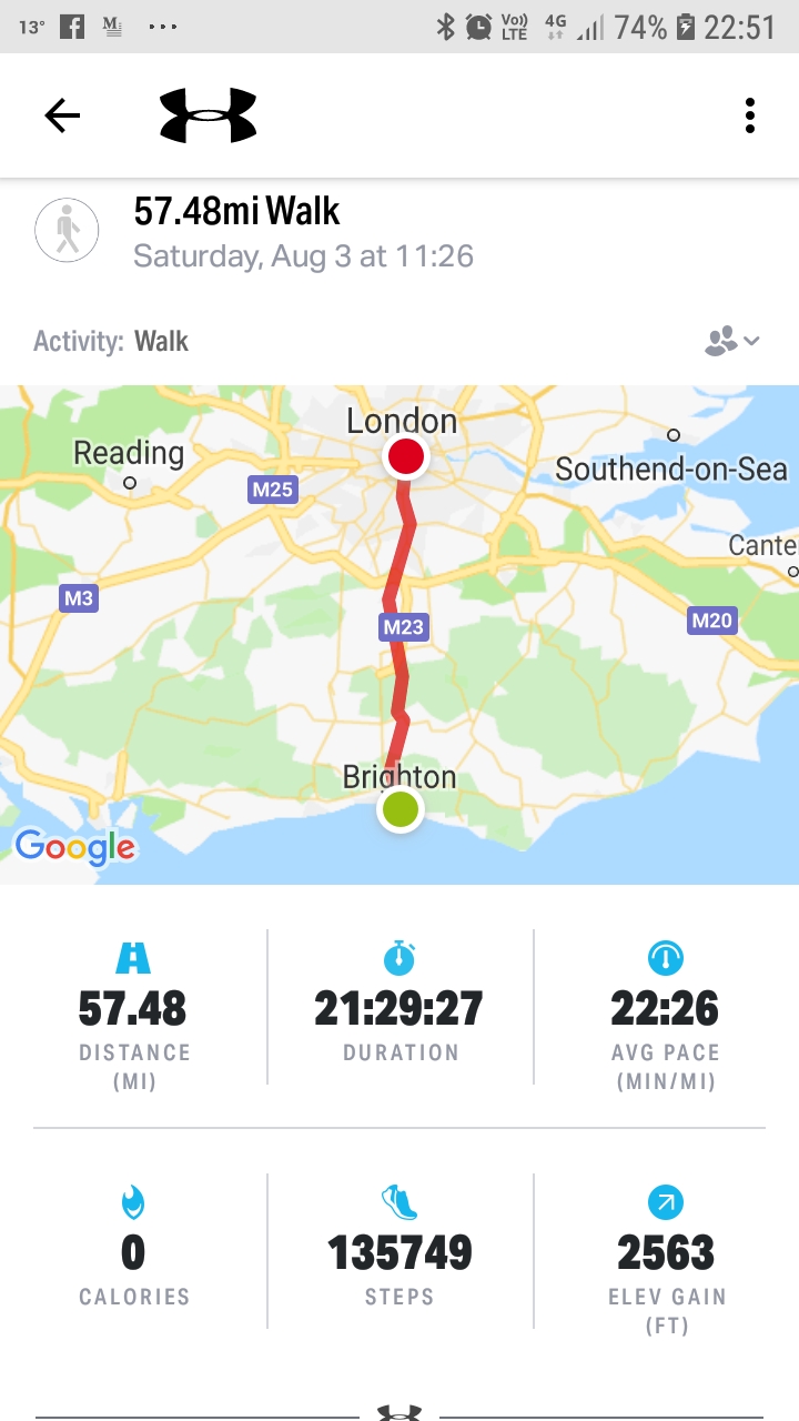 Brighton to London route map 2019